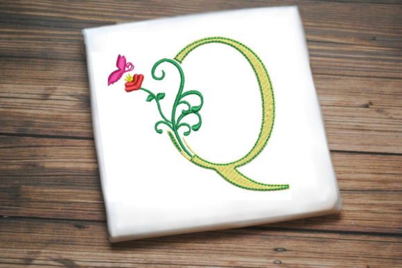 Charming Floral Letter Q with Butterfly