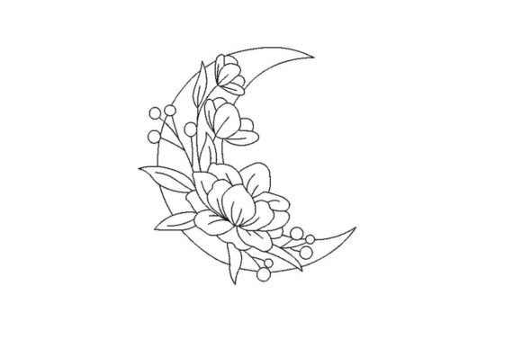 Charming Moon with Flowers Embroidery Design