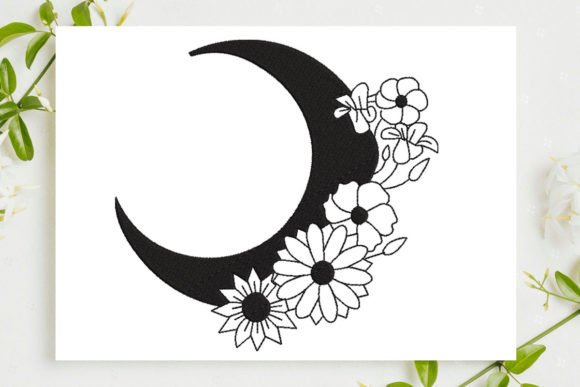 Enchanting Moon with Flower Embroidery Design