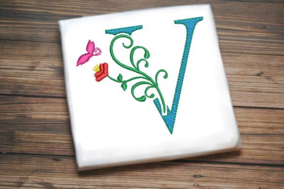 Floral Letter V with Butterfly: A Charming Embroidery Design