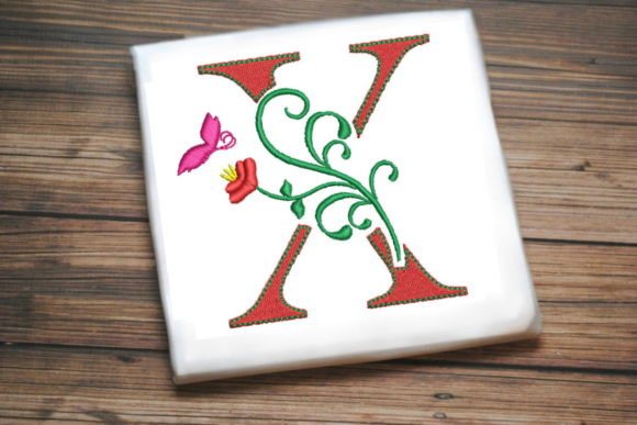 Floral Letter X with Butterfly: A Charming Embroidery Design