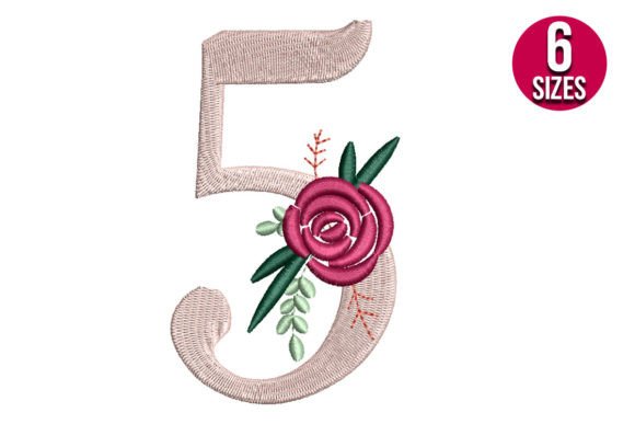 Floral Number 5: A Stylish Embroidery Design for Personalized Gifts