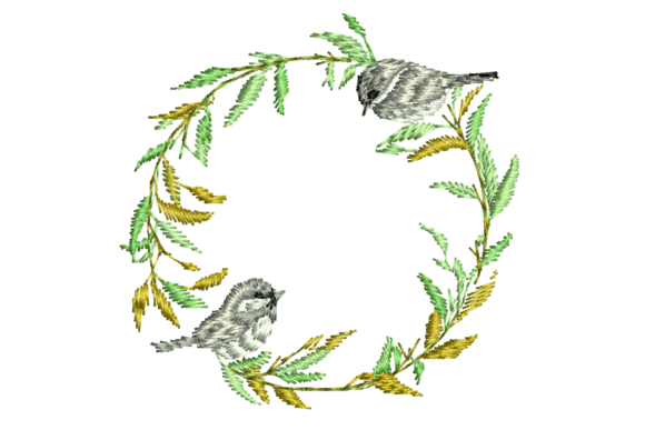Wreath and Birds: A Charming Embroidery Design